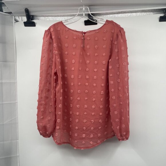 Qeral Womens Textured Dotted Top Long Sleeve Keyhole Rosewood Size Small - Picture 7 of 9